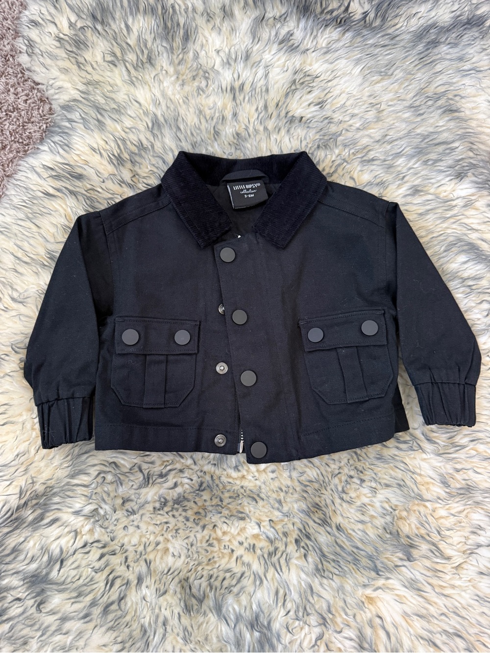 Little Bipsy Black Corduroy-Collar Kids Jacket